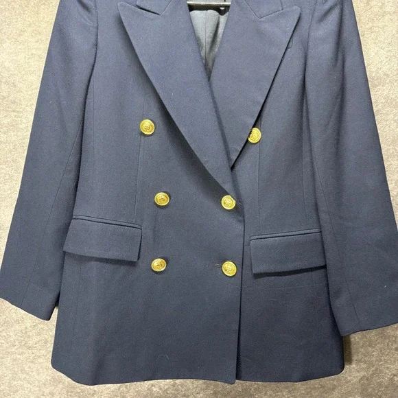 Talbot Double Breasted Blazer Womens 2P Wool Navy Gold Crest Buttons Academia - Picture 3 of 16